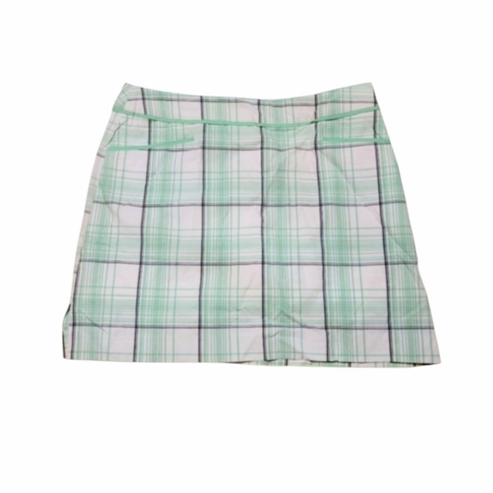 Nwt IZOD Stretch Golf Skirt With Buit In Shorts In Aqua White Plaid Size 6